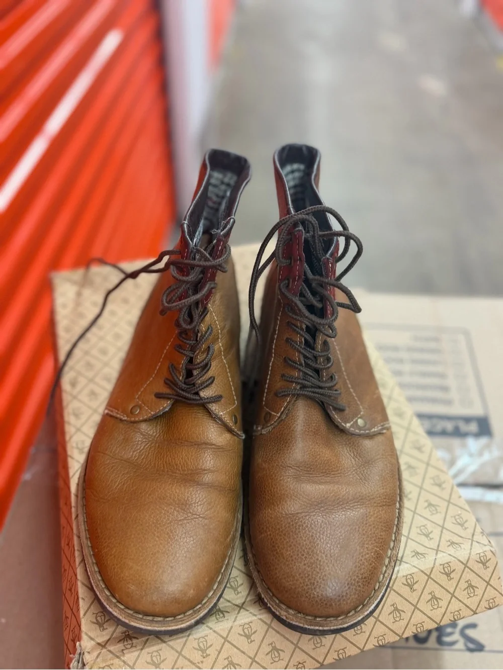 Original Penguin Men's Tan Leather Chukka Boots with Dark Brown Accents